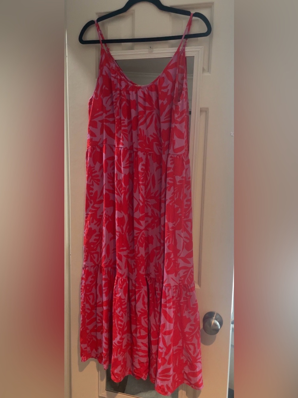 LOFT Women’s Red and FuschiaFloral Maxi Sundress - Lightweight Spaghetti Strap